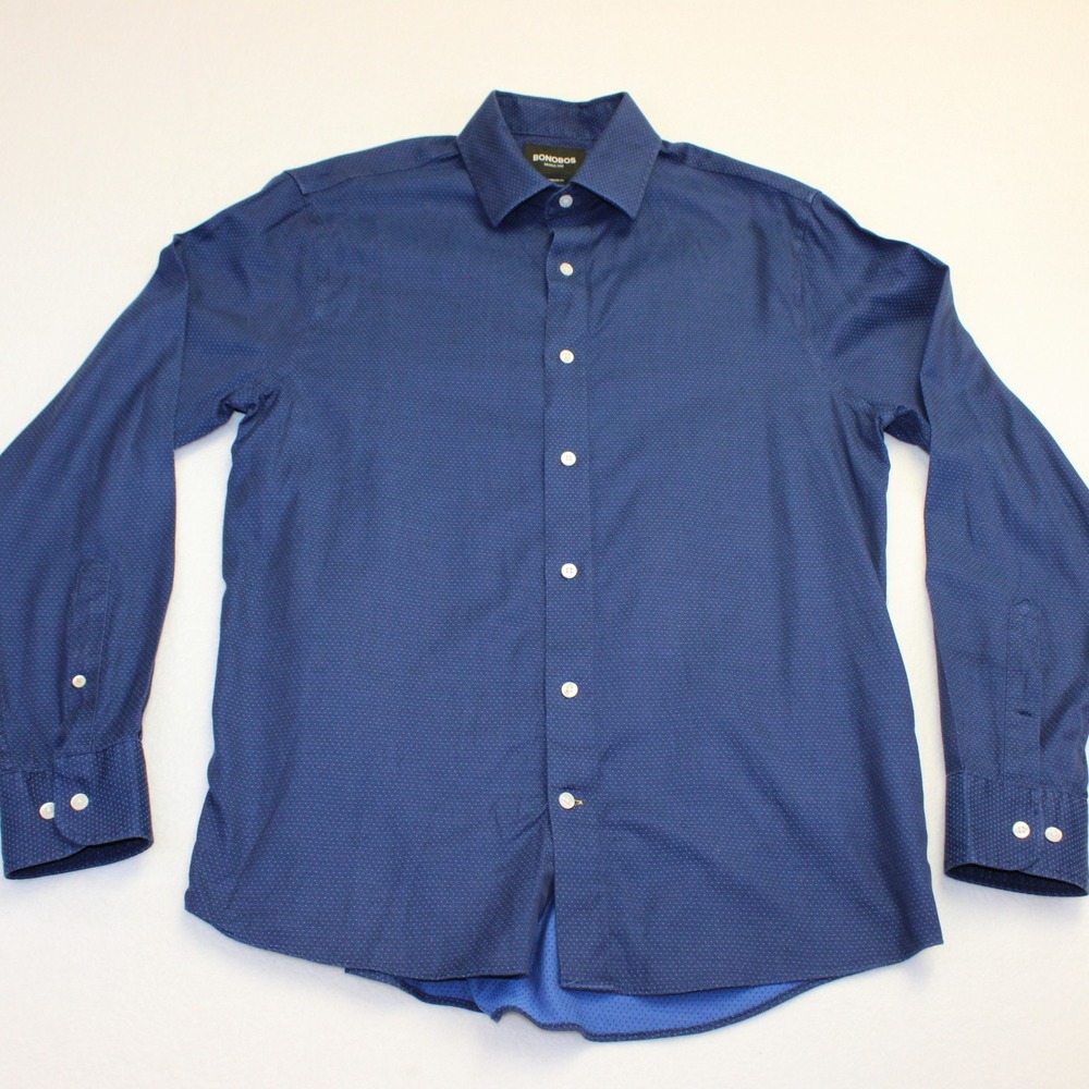 Bonobos Mens Standard Fit Wrinkle-Free Micro Dot Button Down Shirt Navy Blue M